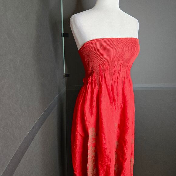 Lapis Anthropologie EUC Tube Dress Damask Pattern Maxi gown Strapless OS red - Picture 5 of 17